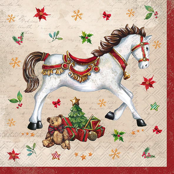 Servilletas lunch Festive Horse cream