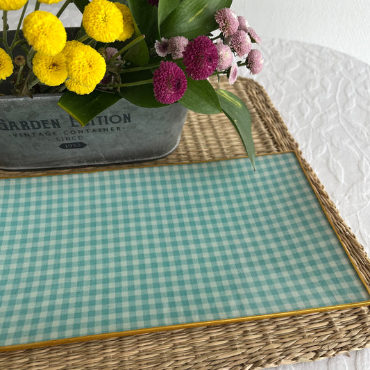 Bandeja rectangular Vichy verde agua