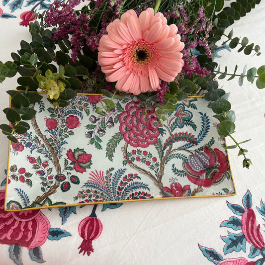 Plato/Bandeja block print flor fucsia
