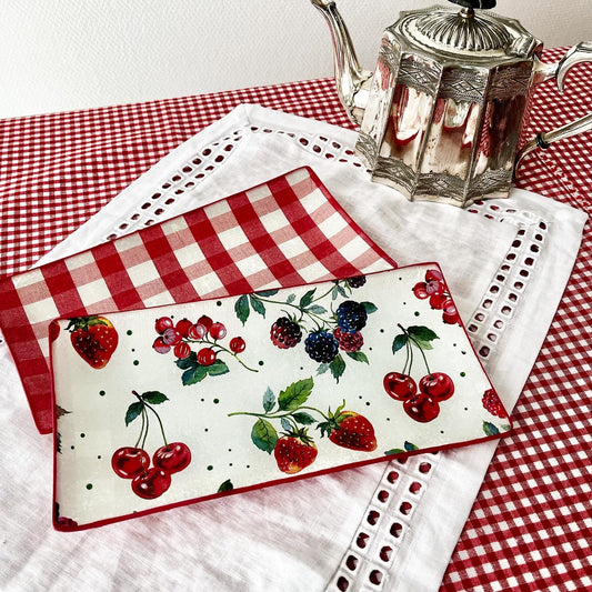 Bandeja rectangular cuadro Vichy rojo grande
