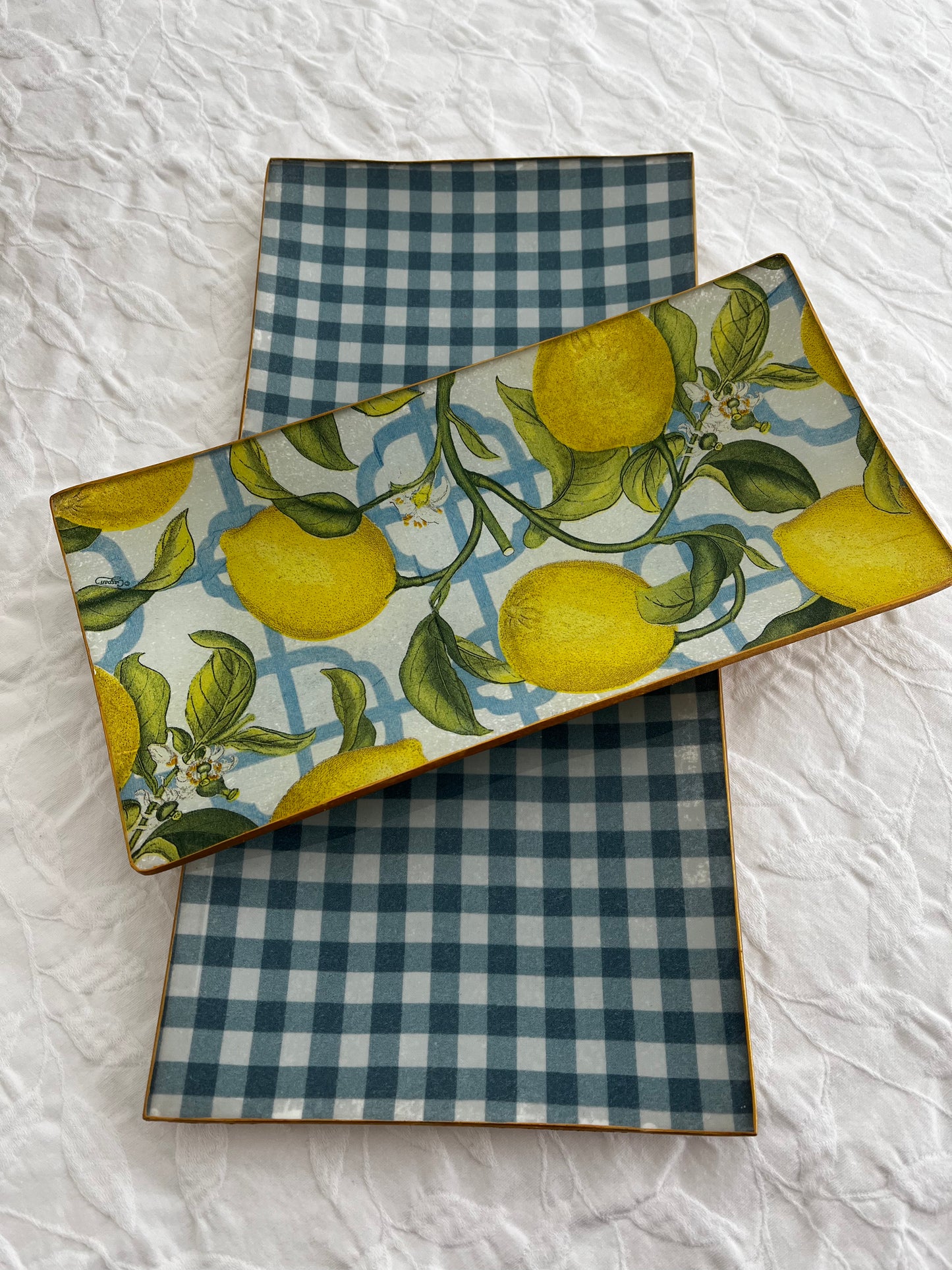 Pack de regalo limones y cuadro Vichy azul