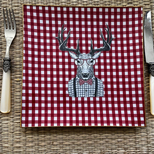 Plato reno Navidad Vichy rojo