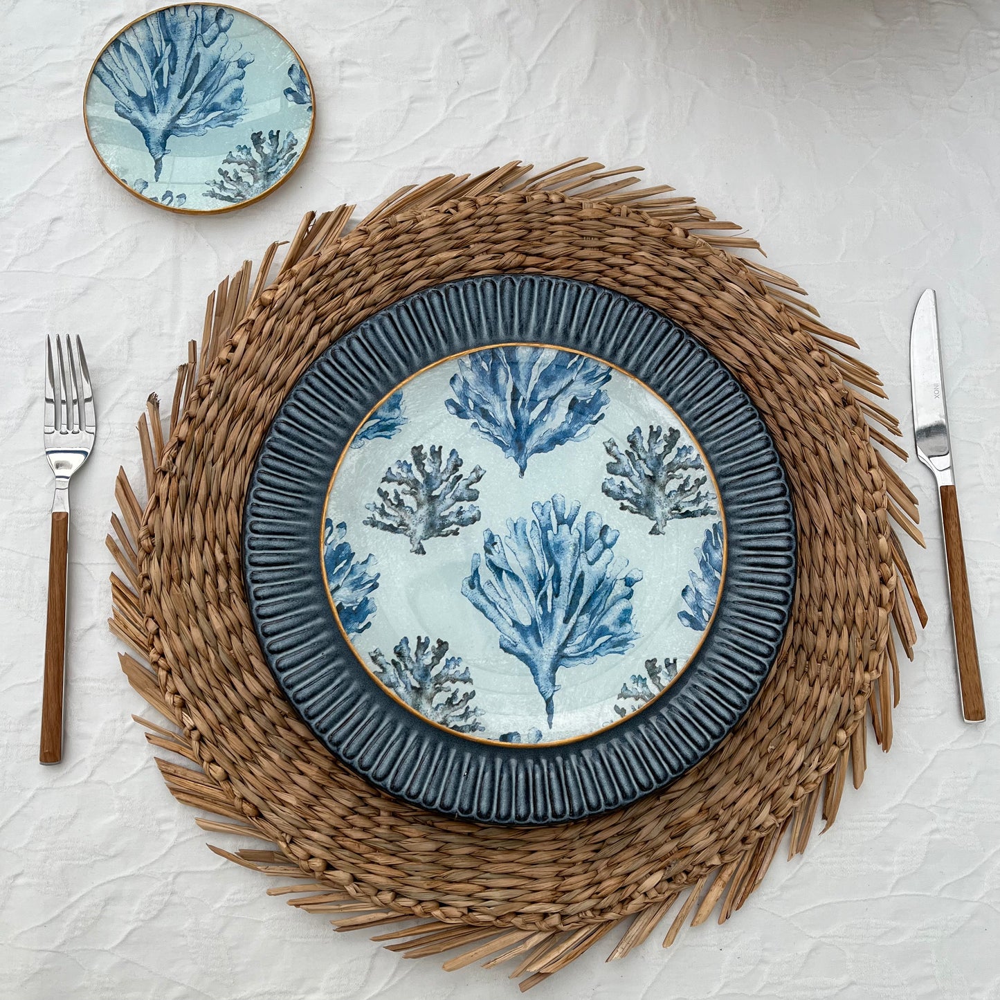 Plato redondo colección Coral Azul