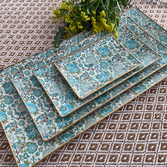 Bandeja rectangular pavo real blue